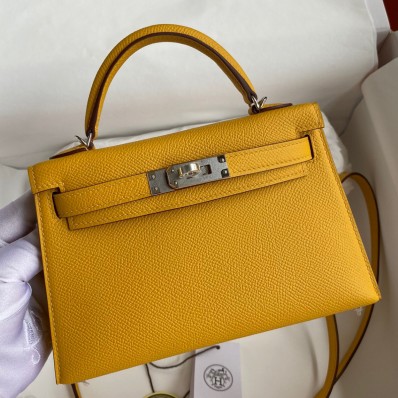 Imitation Hermes Kelly Mini II Sellier Handmade Bag In Jaune Ambre Epsom Calfskin HD1119zN91