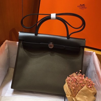 Imitation Top Hermes Herbag Zip 31cm Bag In Black And Canopee HD742sZ66