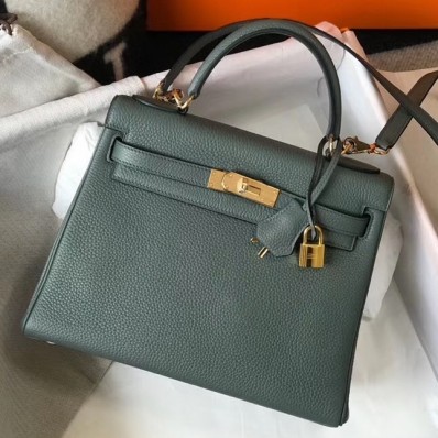 Knockoff Best Hermes Kelly 28cm Bag In Vert Amande Clemence Leather GHW HD948sm35