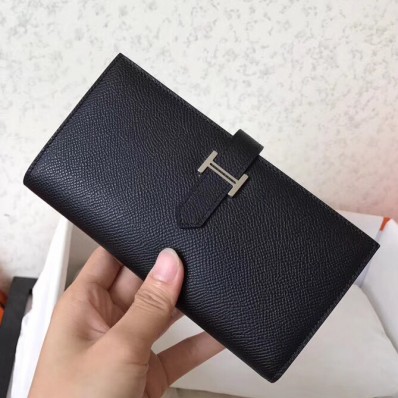 Knockoff Hermes Black Epsom Bearn Gusset Wallet HD280kC27