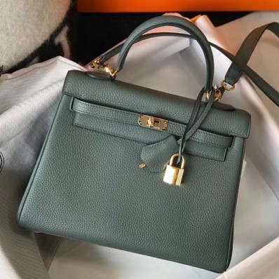 Knockoff Hermes Kelly 25cm Retourne Bag In Vert Amande Clemence Leather HD906yN38