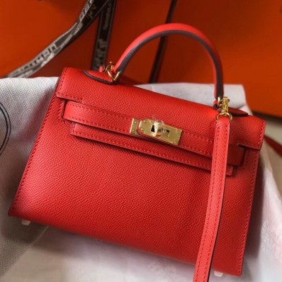 Knockoff Hermes Kelly Mini II Bag In Rouge Casaque Epsom Leather GHW HD1067Ez66