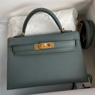 Knockoff Hermes Kelly Mini II Sellier Handmade Bag In Vert Amande Epsom Calfskin HD1147TL77