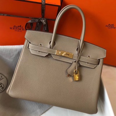 Replica AAAAA Hermes Birkin 30cm Bag In Tourterelle Clemence Leather GHW HD225Xr29