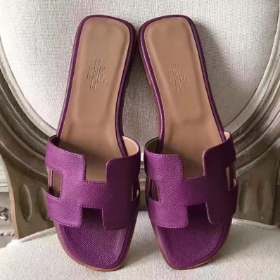 Replica Fashion Hermes Oran Sandals In Cyclamen Epsom Leather HD1683iF13