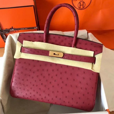 Replica Hermes Birkin 30 Handmade Bag In Ruby Ostrich Skin HD1967XB19