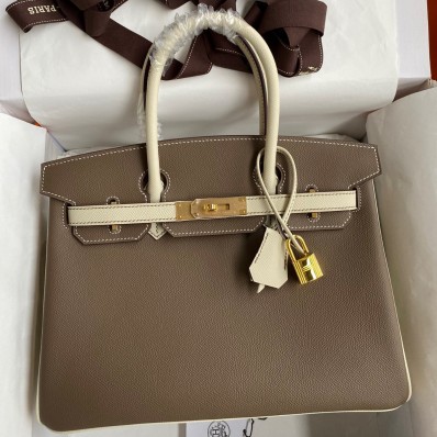 Replica Hermes HSS Birkin 30 Bicolor Bag in Taupe and Craie Epsom Calfskin HD767ls37