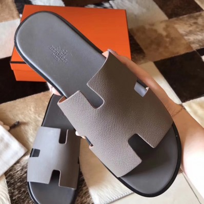 Replica Hermes Izmir Sandals In Grey Epsom Leather HD800DW49