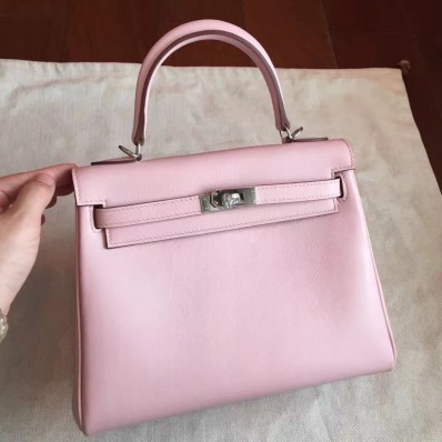 Replica Hermes Kelly 25cm Retourne Handmade Bag In Rose Dragee Swift Leather HD1983UD97