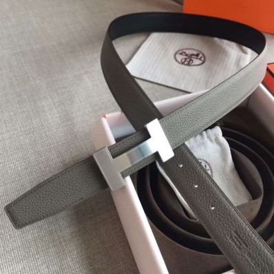 Replica Hermes Quizz 32mm Reversible Belt In Grey Clemence Leather HD1901bO12