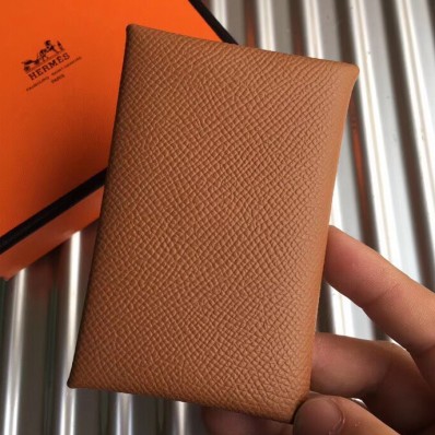 Replica High Quality Hermes Calvi Card Holder In Gold Epsom Leather HD400Jh90