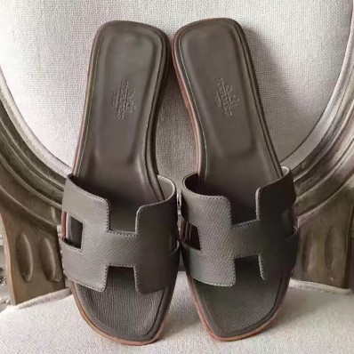 Replica Top Hermes Oran Sandals In Etoupe Epsom Leather HD1684Cq58