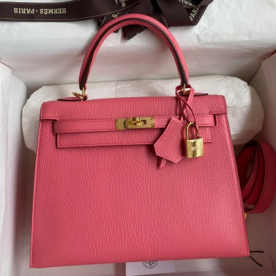 Top Hermes Kelly Sellier 25 Handmade Bag In Rose Lipstick Mysore Goatskin HD1310tM58