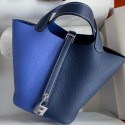 Cheap Copy Hermes Picotin Lock 18 Bicolor Handmade Bag in Blue and Blue Saphir Clemence Leather HD1811VZ14