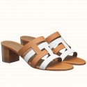 Cheap Hermes Amica 5mm Sandals In Brown/White Calfskin HD29KX51