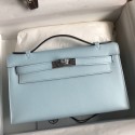 Cheap Hermes Kelly Pochette Handmade Bag In Blue Brume Swift Calfskin HD1177Kn56