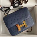 Copy 1:1 Hermes Constance 18 Handmade Bag In Blue Iris Ostrich Leather HD457xD64
