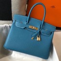 Copy Hermes Birkin 30cm Bag In Jean Blue Clemence Leather GHW HD215Sz74