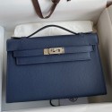 Copy Hermes Kelly Pochette Handmade Bag In Blue Saphir Epsom Calfskin HD1180dK58