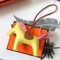 Designer Fake Hermes Rodeo Horse Bag Charm In Yellow/Camarel/Pink Leather HD1944MO79