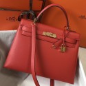 Designer Hermes Kelly 32cm Bag In Red Epsom Leather GHW HD974eL18