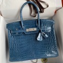 Fake Hermes Birkin 30 Handmade Bag In Blue Tempete Crocodile Niloticus Shiny Skin HD144Sq37