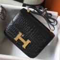 Fake Hermes Constance 18 Handmade Bag In Black Embossed Crocodile HD485Sq37