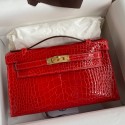 Fake Hermes Kelly Pochette Handmade Bag In Red Shiny Alligator Leather HD1202tp14