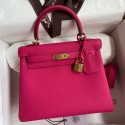 Fake Hermes Kelly Retourne 25 Handmade Bag In Framboise Clemence Leather HD1227Iw51