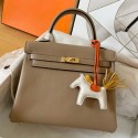 Fake Hermes Kelly Retourne 25 Handmade Bag In Grey Swift Calfskin HD1230xR88