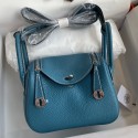 Fake Hermes Mini Lindy Handmade Bag In Blue Jean Clemence Leather HD1571xR88