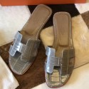 Fake Imitation Hermes Oran Sandals In Grey Shiny Niloticus Crocodile HD1687xI89