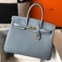 Fake Luxury Hermes Birkin 35cm Bag In Blue Lin Clemence Leather GHW HD247uE99