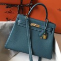 Fake Luxury Hermes Kelly 28cm Bag In Blue Jean Clemence Leather GHW HD929uE99