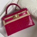 Fake Luxury Hermes Kelly Mini II Handmade Bag In Rose Red Alligator Crocodile HD1952uE99
