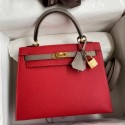 Fake Luxury Hermes Kelly Sellier 25 Bicolor Bag in Red and Etain Epsom Calfskin HD1270uE99