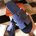 Fashion Hermes Izmir Sandals In Blue Matte Niloticus Crocodile HD790Za62