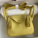 Fashion Hermes Mini Lindy Handmade Bag In Jaune Poussin Clemence Leather HD1581ur96