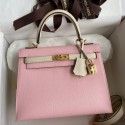 First-class Quality Hermes Kelly Sellier 25 Bicolor Bag in Rose Sakura and Craie Epsom Calfskin HD1273fm32