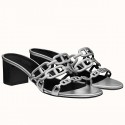 First-class Quality Hermes Tandem Sandals In Silver Metallic Calfskin HD1988xO55