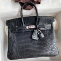 Hermes Birkin 25 Bag In Black Matte Alligator Crocodile Skin HD268ta99