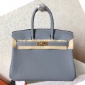 Hermes Birkin 25 Handmade Bag In Blue Lin Clemence Leather HD328sk39