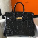 Hermes Birkin 25cm Bag In Black Embossed Crocodile Leather HD123BM34