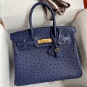 Hermes Birkin 30 Retourne Handmade Bag In Blue Iris Ostrich Leather HD164AL24