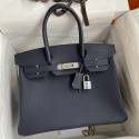 Hermes Birkin 30 Retourne Handmade Bag In Blue Nuit Clemence Leather HD165ro99