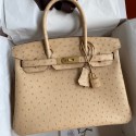 Hermes Birkin 30 Retourne Handmade Bag In Chai Ostrich Leather HD172qB82