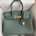 Hermes Birkin 30 Retourne Handmade Bag In Vert Amande Clemence Leather HD198tp20