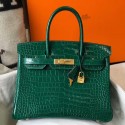 Hermes Birkin 30cm Bag In Green Embossed Crocodile Leather HD213rH96