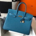 Hermes Birkin 35cm Bag In Blue Jean Clemence Leather GHW HD246EB28