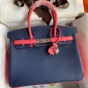 Hermes HSS Birkin 30 Bicolor Bag in Blue Saphir and Rose Lipstick Epsom Calfskin HD761vN22